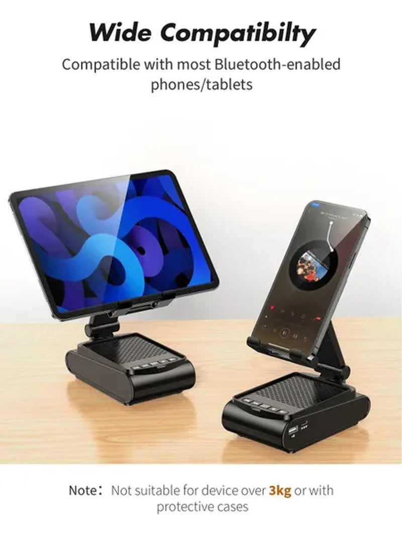 Phone Stand with Wireless Bluetooth Speaker, Anti-Slip & HD Surround Sound, Adjustable Tablet Holder & Portable Speaker, Suitabl