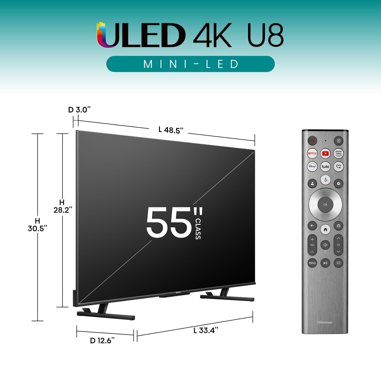55-Inch Class U8 Series Mini-Led Pro+ ULED 4K UHD Google Smart TV (55U8N, 2024) - QLED Quantum Dot Color, Dolby Vision, Native 144Hz, Full Array Local Dimming, Motion Rate 480