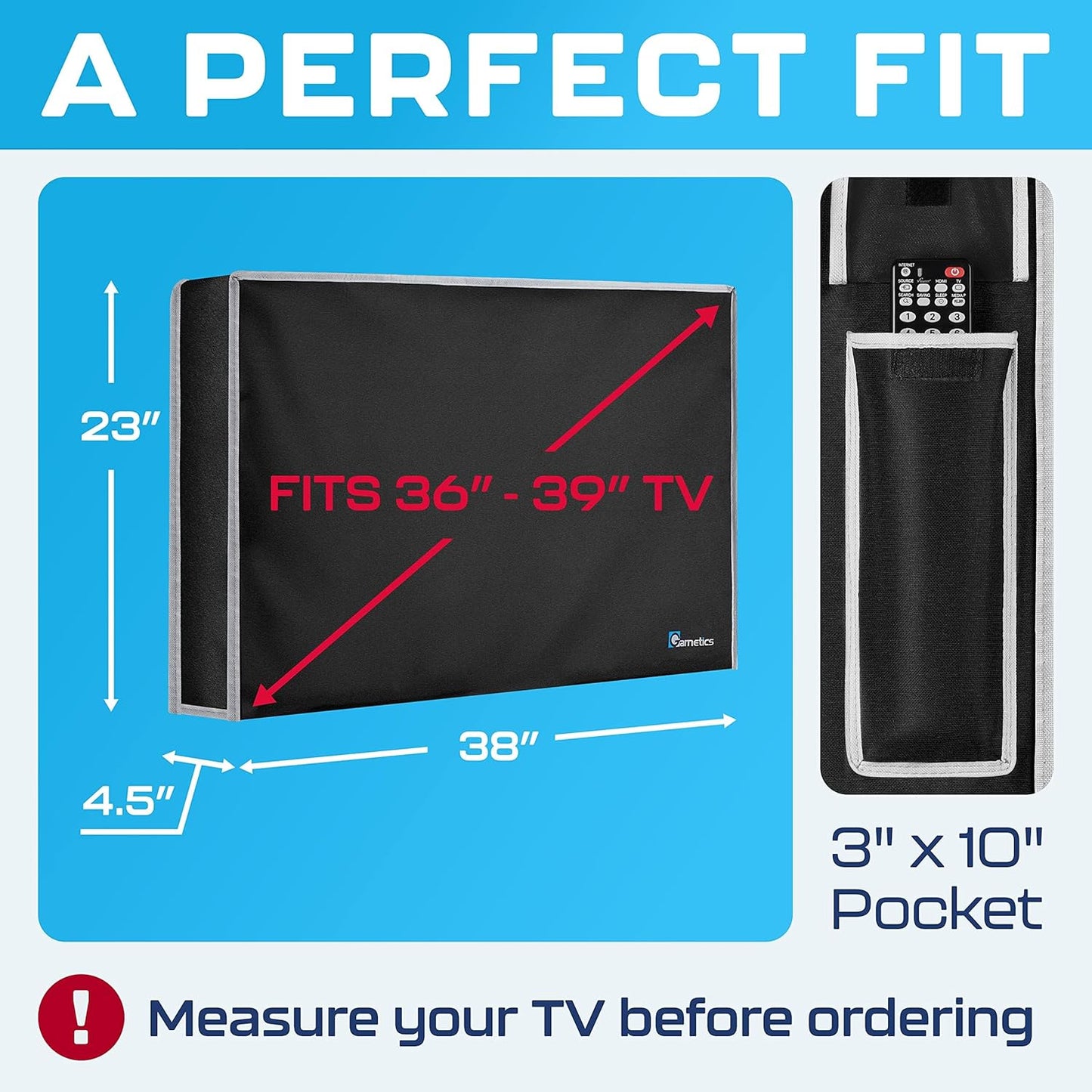 Outdoor TV Cover 36, 38, 39 Inch - Weatherproof Protector for Flat Tvs with Bottom Seal, 600D Waterproof Material. Extend Your TV Life.