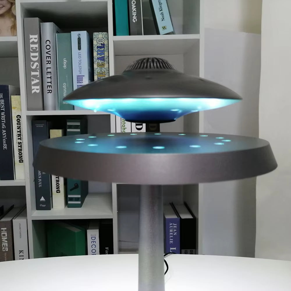 New Audio Wireless Creative 3D Surround Sound Maglev Wireless Charging Bluetooth Speaker LED Desktop UFO Table Lamp