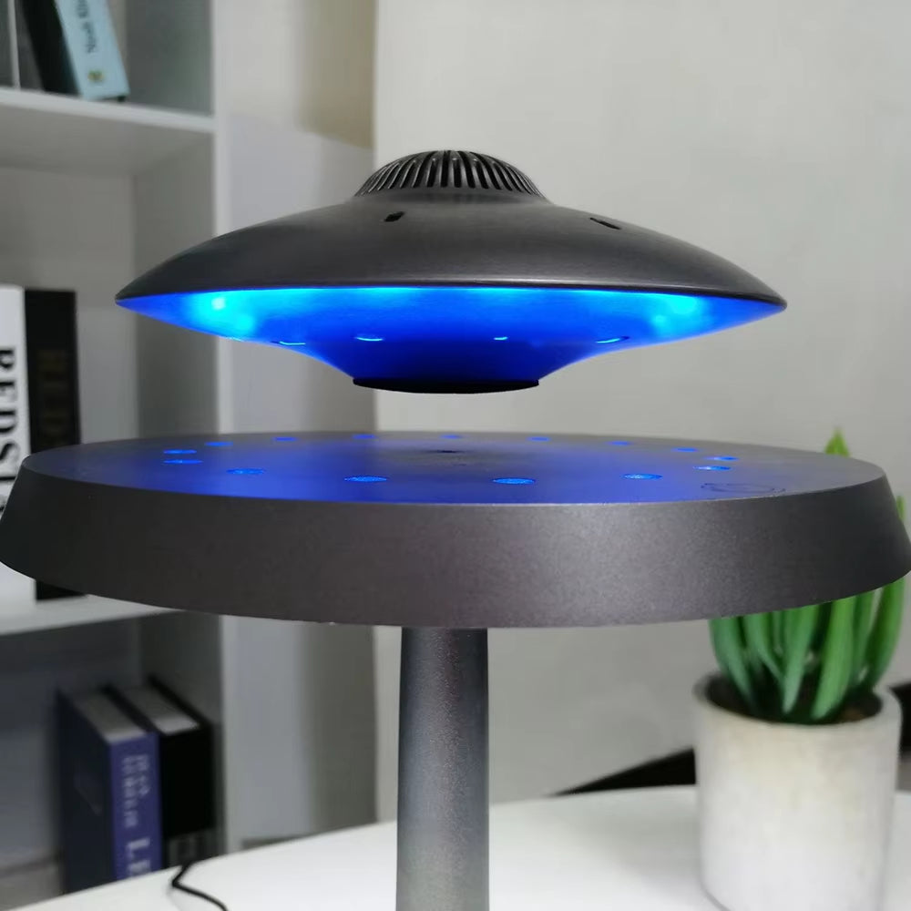 New Audio Wireless Creative 3D Surround Sound Maglev Wireless Charging Bluetooth Speaker LED Desktop UFO Table Lamp