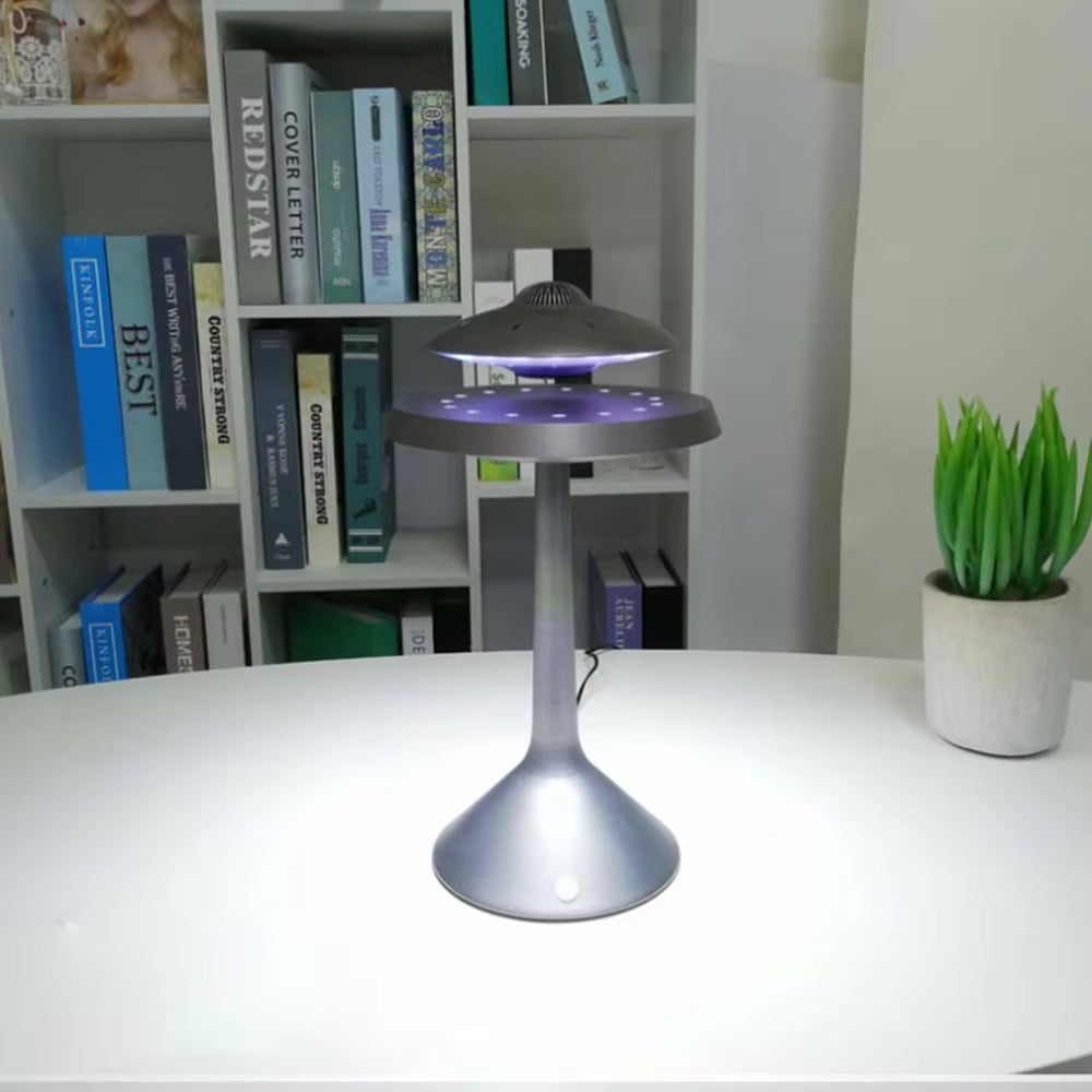 New Audio Wireless Creative 3D Surround Sound Maglev Wireless Charging Bluetooth Speaker LED Desktop UFO Table Lamp