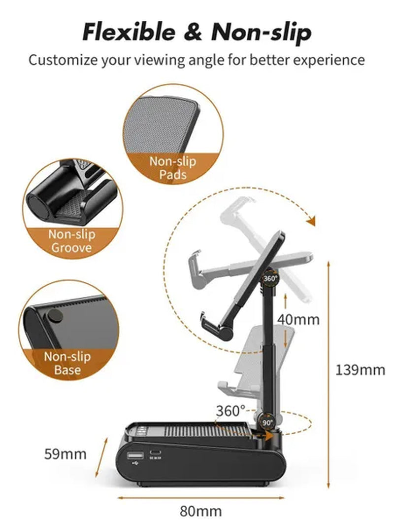 Phone Stand with Wireless Bluetooth Speaker, Anti-Slip & HD Surround Sound, Adjustable Tablet Holder & Portable Speaker, Suitabl