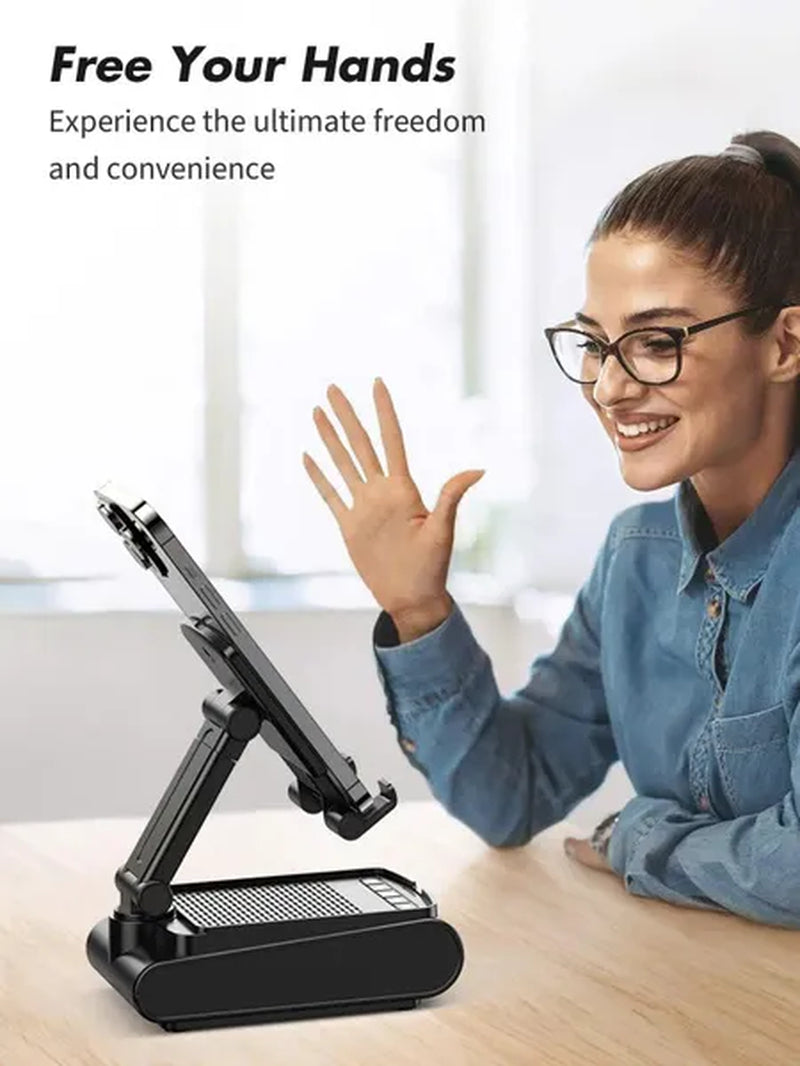 Phone Stand with Wireless Bluetooth Speaker, Anti-Slip & HD Surround Sound, Adjustable Tablet Holder & Portable Speaker, Suitabl