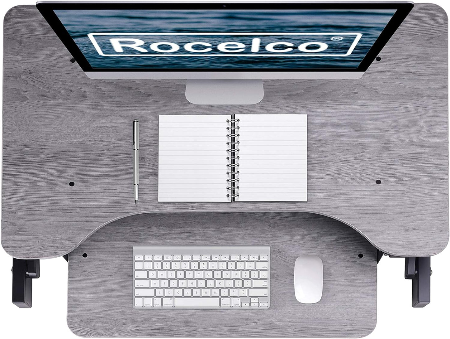 32" Height Adjustable Standing Desk Converter - Quick Sit Stand up Dual Monitor Riser - Gas Spring Assist Tabletop Computer Workstation - Large Retractable Keyboard Tray - Grey (R ADRG)