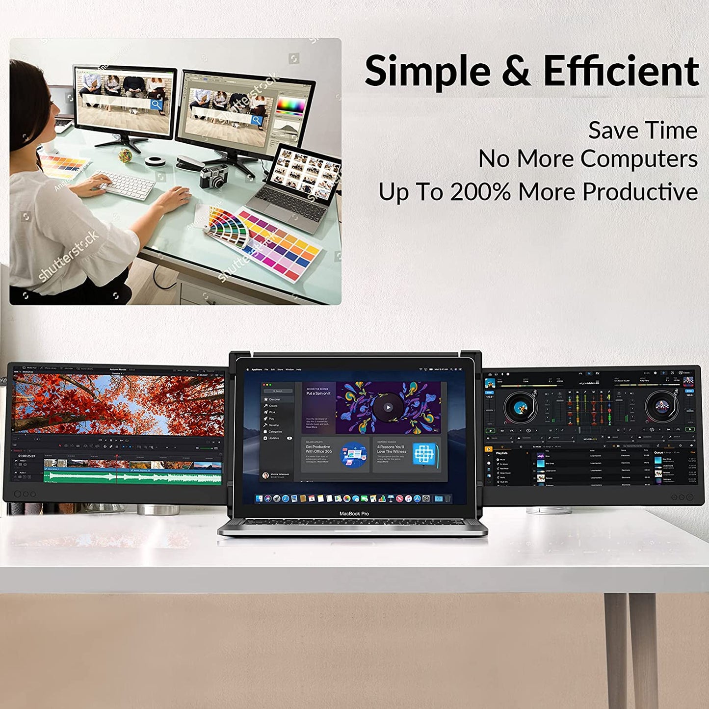 12" Laptop Monitor Extender, Portable Monitor for Laptop HDMI USB C Screens Extender FHD 1080P, Plug-Play Tri-Screen for 13”-16” Laptops