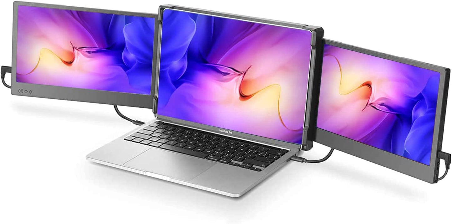 12" Laptop Monitor Extender, Portable Monitor for Laptop HDMI USB C Screens Extender FHD 1080P, Plug-Play Tri-Screen for 13”-16” Laptops