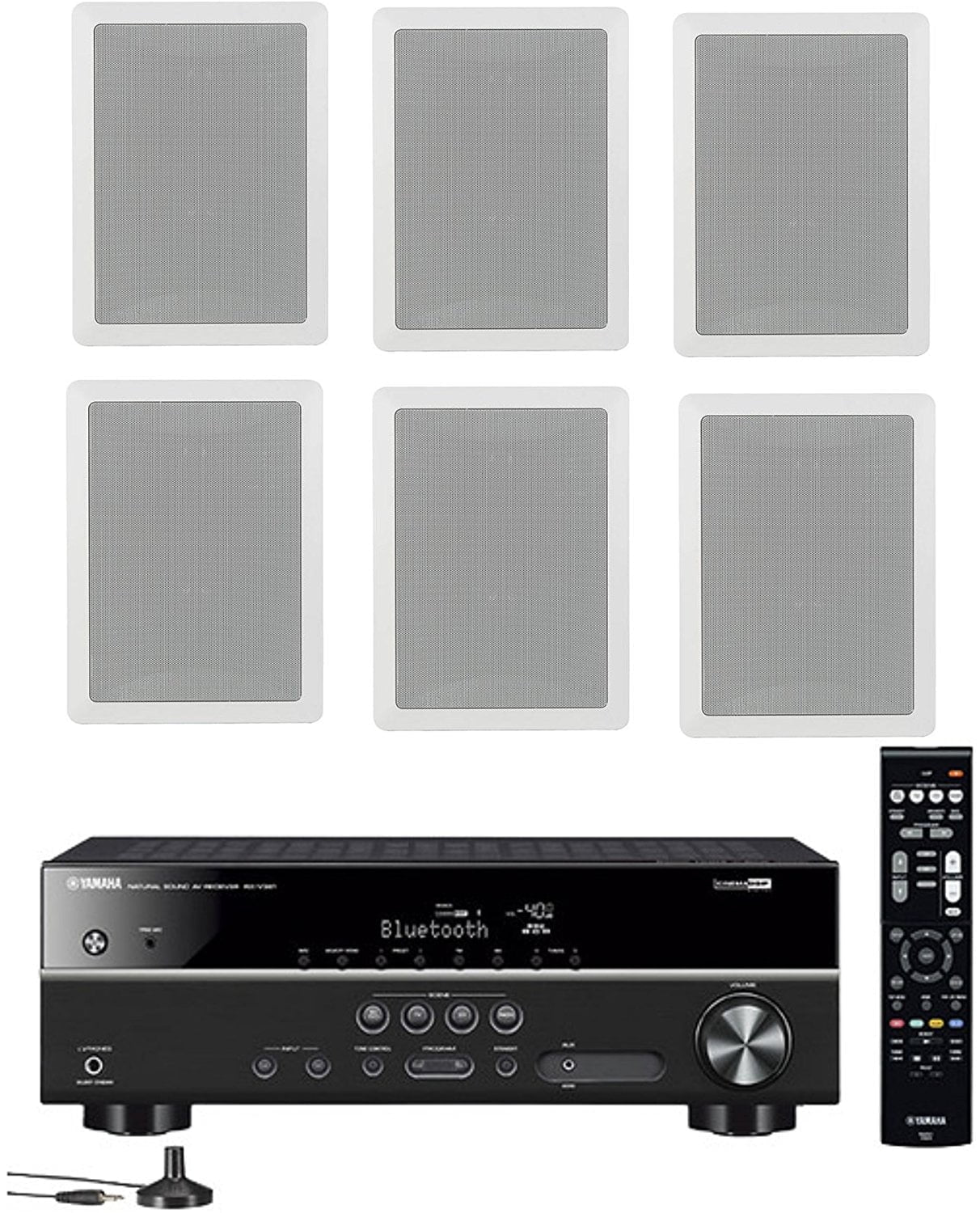 5.1-Channel Wireless Bluetooth 4K A/V Home Theater Receiver + High-Performance Natural Sound 3-Way In-Wall Front/Center Speaker System (Set of 6)