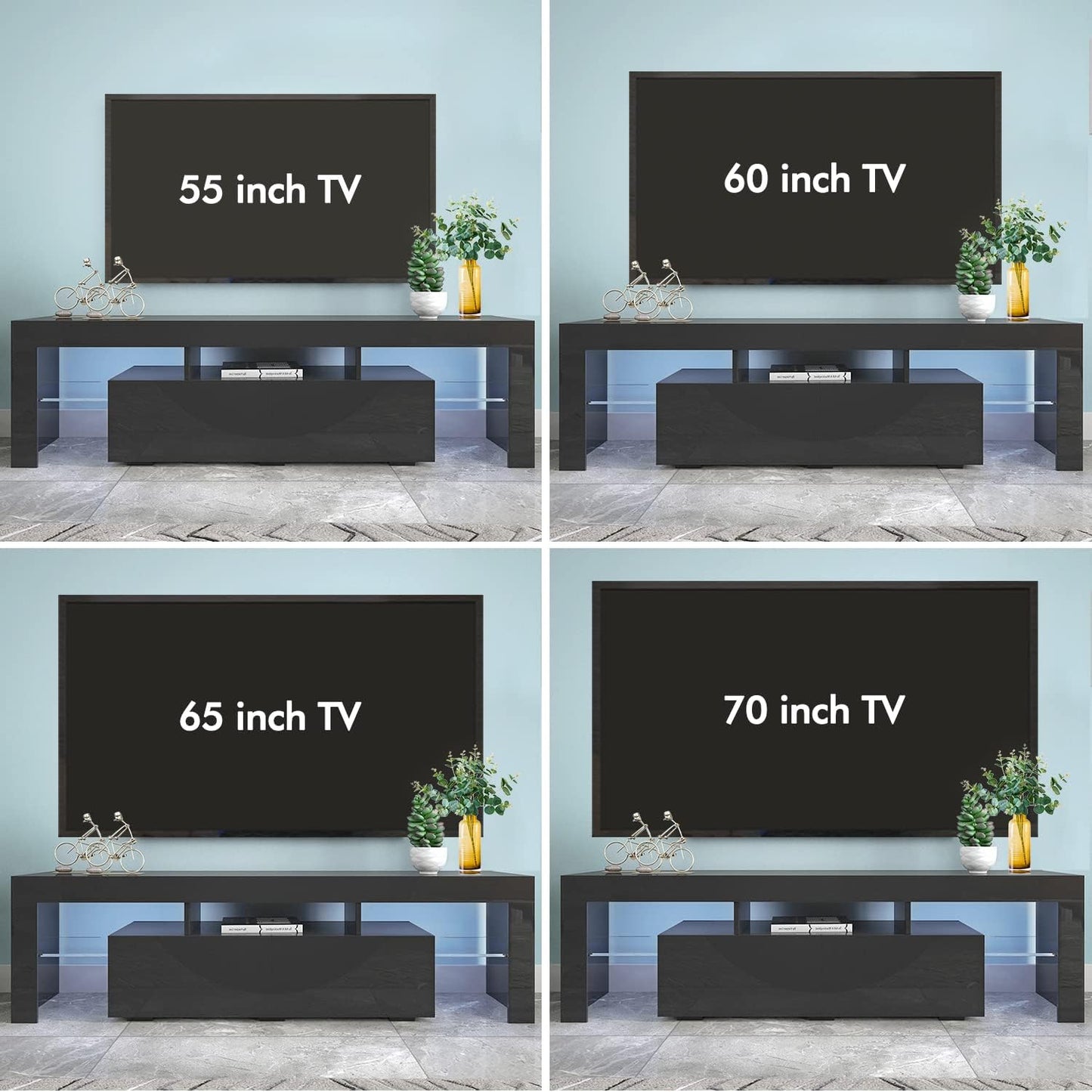 Black TV Stand with 2 Storage and 3 Open Shelves High Gloss LED TV, TV Entertainment Center TV Console Media Gaming TV Table Stands for up 50 to 70 Inch