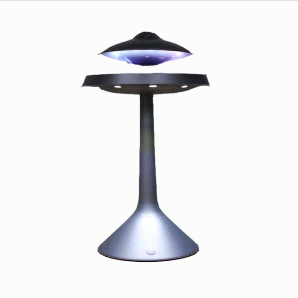 New Audio Wireless Creative 3D Surround Sound Maglev Wireless Charging Bluetooth Speaker LED Desktop UFO Table Lamp