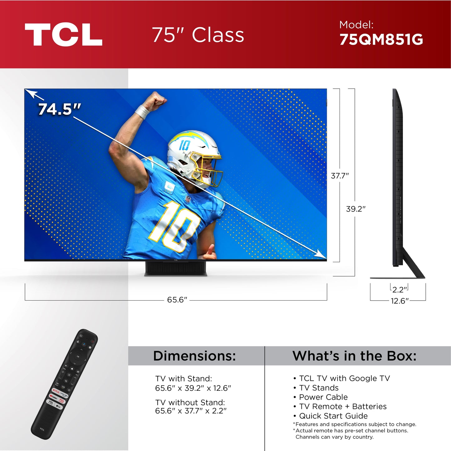 75” Class QM8 (75QM851G) 4K UHD HDR QD Mini-Led Smart TV with Google TV (NEW 2024)