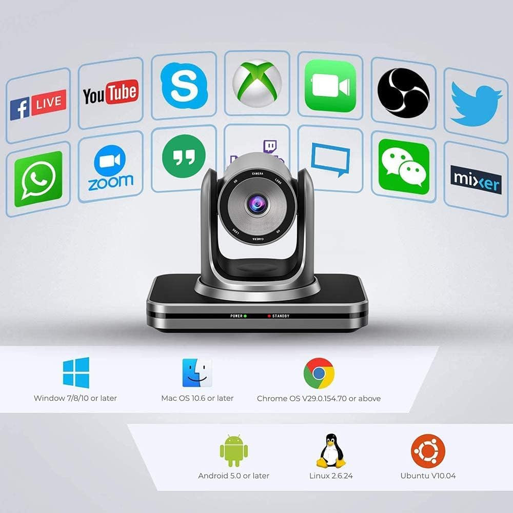 HD 1080P USB PTZ Video Conference Camera,3X Zoom,Conference Room Camera System Live Streaming