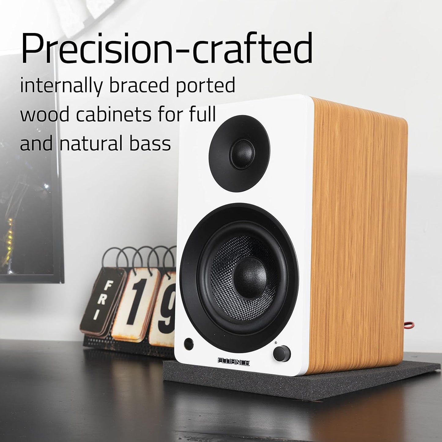 Ai41 Powered 2-Way 2.0 Stereo Bookshelf Speakers with 5" Drivers, 90W Amplifier for Turntable, TV, PC and Bluetooth 5 Wireless Music Streaming with RCA, Optical & Subwoofer Out (Black Ash)