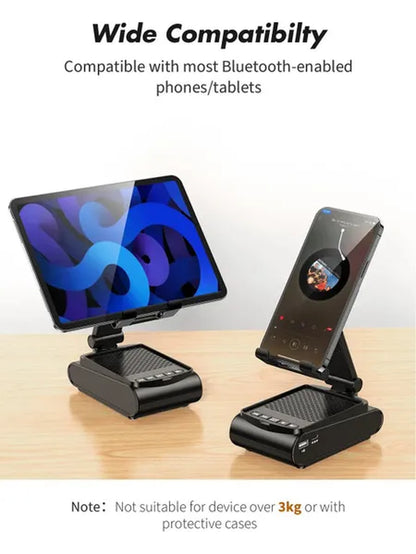 Phone Stand with Wireless Bluetooth Speaker, Anti-Slip & HD Surround Sound, Adjustable Tablet Holder & Portable Speaker, Suitabl