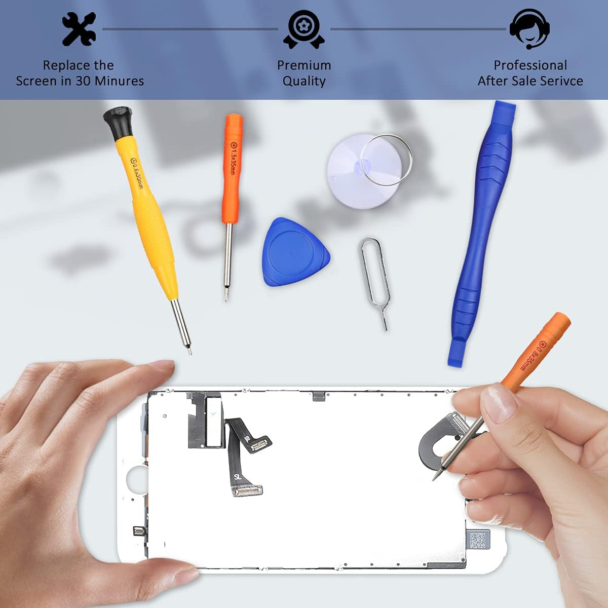 For Iphone 7 Touch Screen Replacement -  LCD Display Digitizer Glass Full Assembly with Small Parts Camera Proximity Sensor Earpiece Speaker 3D Touch + Tool (4.7 Inches White)