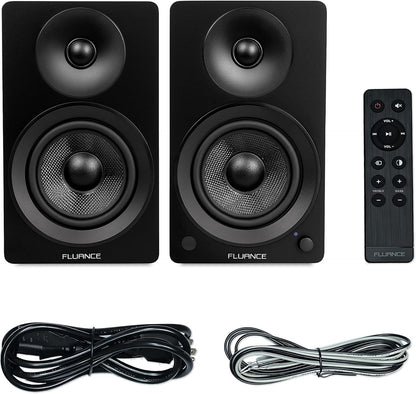 Ai41 Powered 2-Way 2.0 Stereo Bookshelf Speakers with 5" Drivers, 90W Amplifier for Turntable, TV, PC and Bluetooth 5 Wireless Music Streaming with RCA, Optical & Subwoofer Out (Black Ash)
