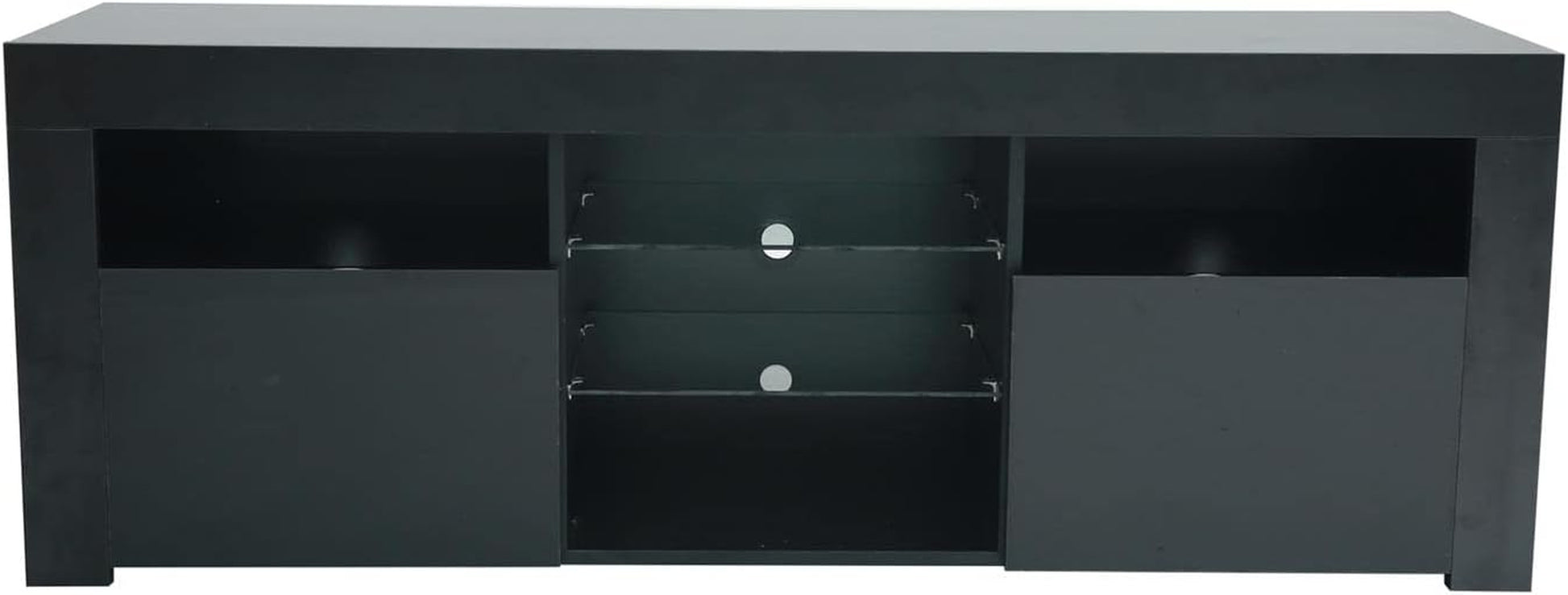 Modern TV Stand,57" TV Console Matte Body High Gloss Fronts with 16 Color Leds,Media Console Entertainment Center for 65 Inch Tv,Wood TV Stand with Storage,2 Doors & 2 Open Cabinets (Black)