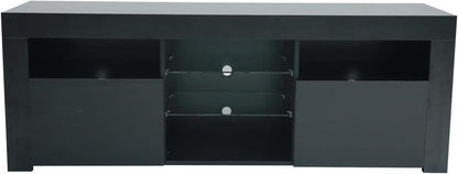 Modern TV Stand,57" TV Console Matte Body High Gloss Fronts with 16 Color Leds,Media Console Entertainment Center for 65 Inch Tv,Wood TV Stand with Storage,2 Doors & 2 Open Cabinets (Black)