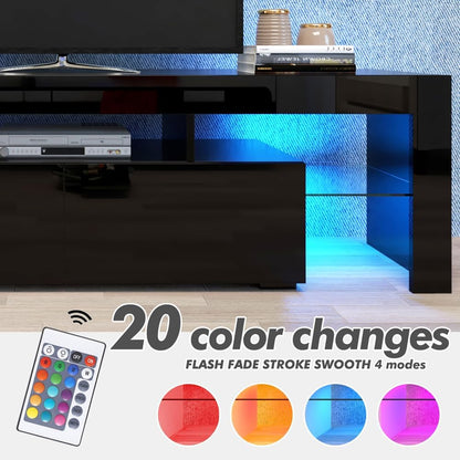 Black TV Stand with 2 Storage and 3 Open Shelves High Gloss LED TV, TV Entertainment Center TV Console Media Gaming TV Table Stands for up 50 to 70 Inch