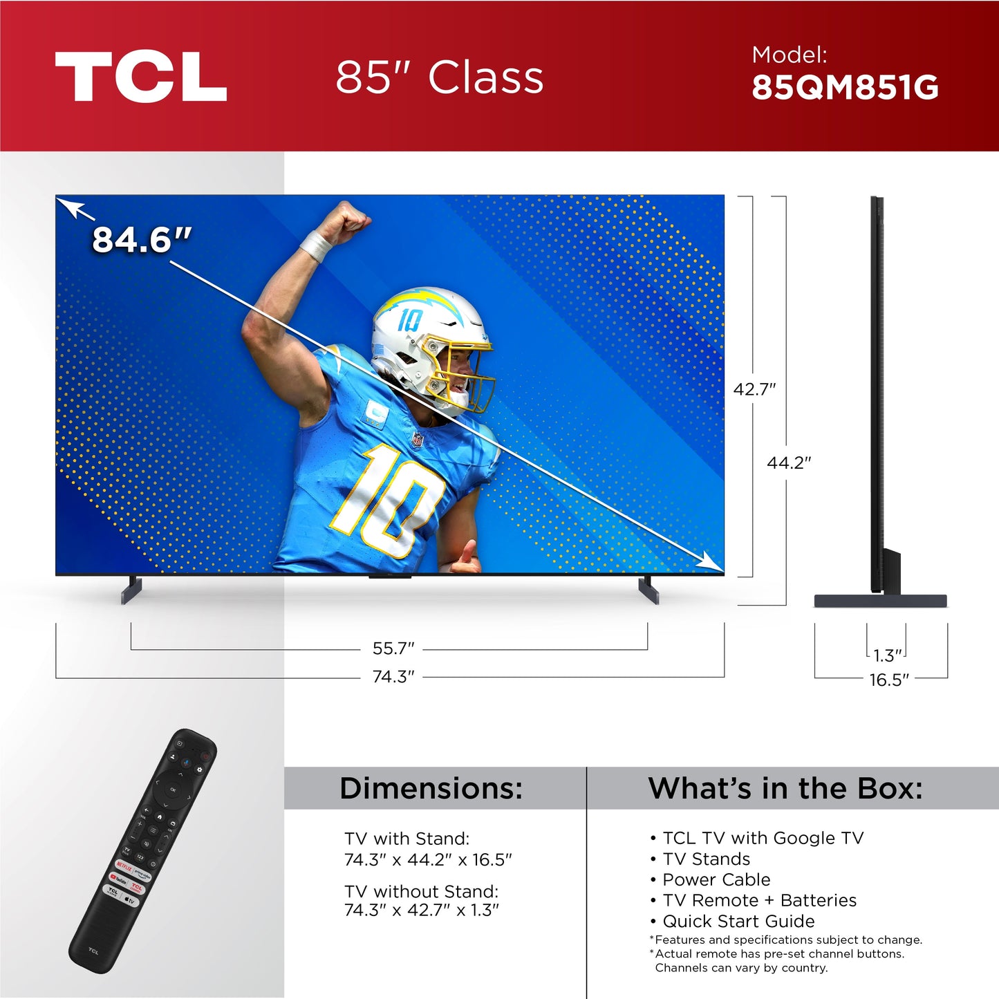 85” Class QM8 (85QM851G) 4K UHD HDR QD Mini-Led Smart TV with Google TV (NEW 2024)