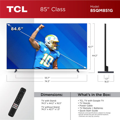 85” Class QM8 (85QM851G) 4K UHD HDR QD Mini-Led Smart TV with Google TV (NEW 2024)