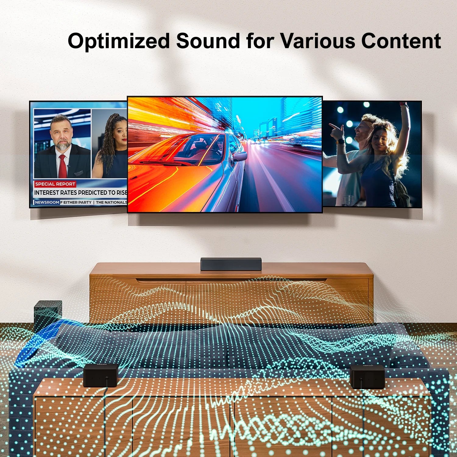5.1 Surround Sound Bar, Virtual Surround Sound System, 350W Sound Bar for TV with Wireless Subwoofer and Rear Speakers, 3D Surround and Bass Adjustable Home Theater TV Speakers