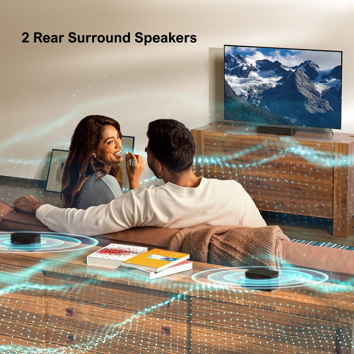 5.1 Surround Sound Bar, Virtual Surround Sound System, 350W Sound Bar for TV with Wireless Subwoofer and Rear Speakers, 3D Surround and Bass Adjustable Home Theater TV Speakers