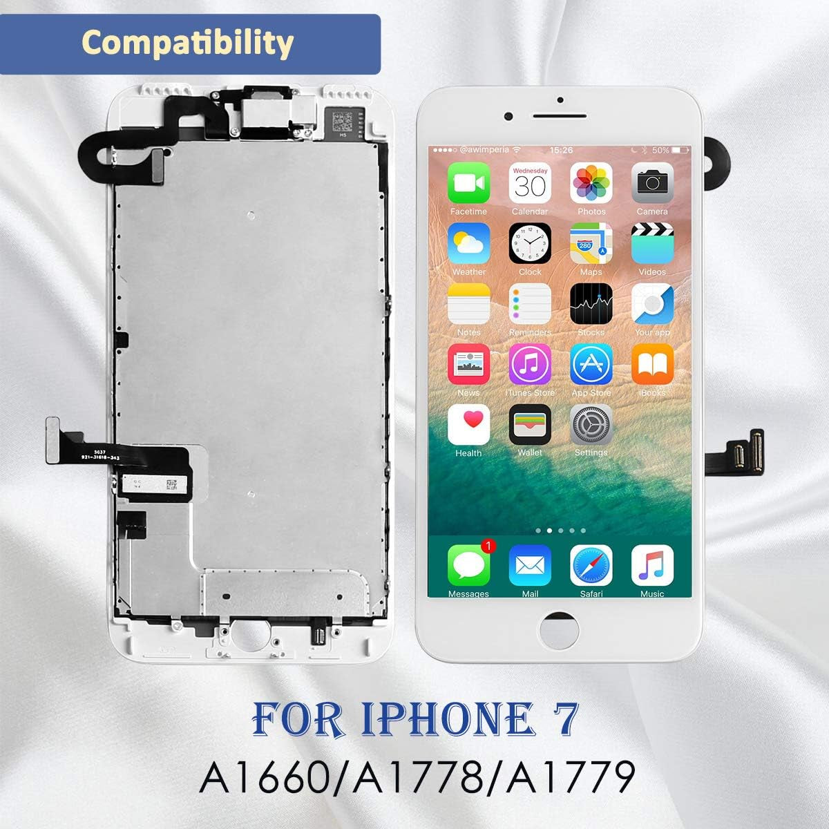 For Iphone 7 Touch Screen Replacement -  LCD Display Digitizer Glass Full Assembly with Small Parts Camera Proximity Sensor Earpiece Speaker 3D Touch + Tool (4.7 Inches White)