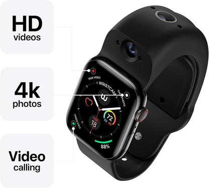 , Smart Dual-Camera Band for Apple Watch (Apple Mfi Certified), 8MP Sensor, Full HD Video/720P Sport Mode, (New) Pro. Image Stabilization, Wifi, IP68 Water Resistant, Siri Integration