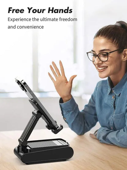 Phone Stand with Wireless Bluetooth Speaker, Anti-Slip & HD Surround Sound, Adjustable Tablet Holder & Portable Speaker, Suitabl