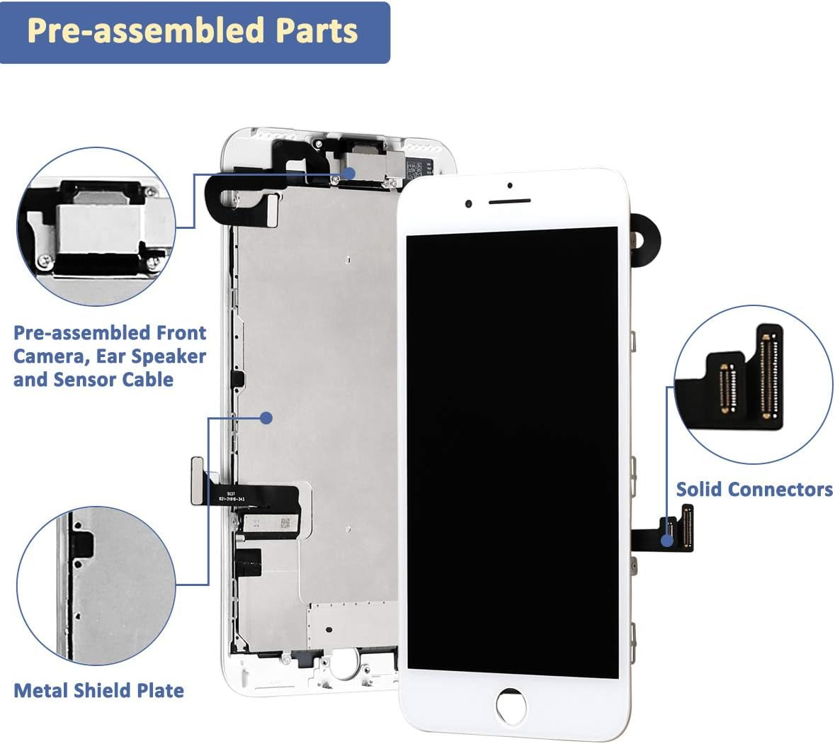 For Iphone 7 Touch Screen Replacement -  LCD Display Digitizer Glass Full Assembly with Small Parts Camera Proximity Sensor Earpiece Speaker 3D Touch + Tool (4.7 Inches White)