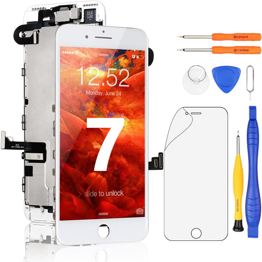 For Iphone 7 Touch Screen Replacement -  LCD Display Digitizer Glass Full Assembly with Small Parts Camera Proximity Sensor Earpiece Speaker 3D Touch + Tool (4.7 Inches White)