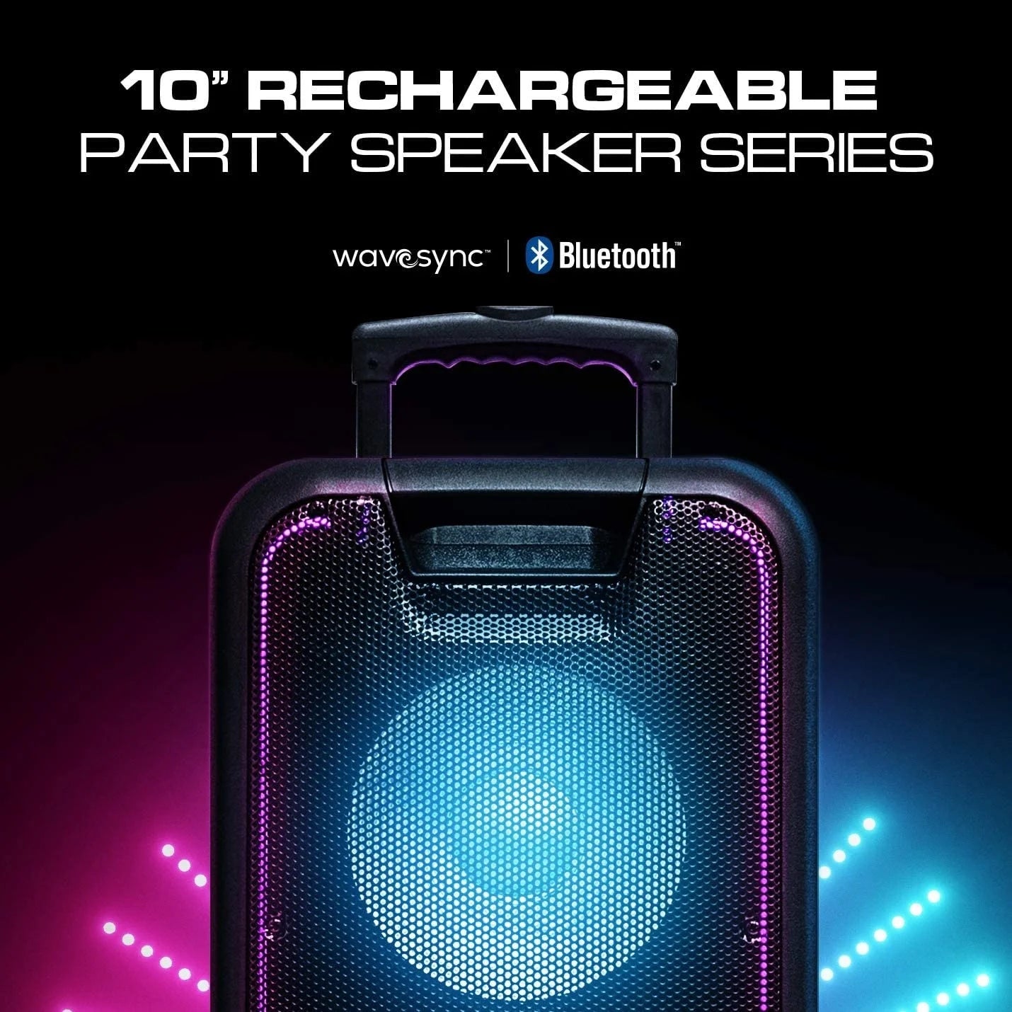 Dolphin SP-210RBT Portable Bluetooth Party Speaker on Wheels with Lights, 10" Partybox