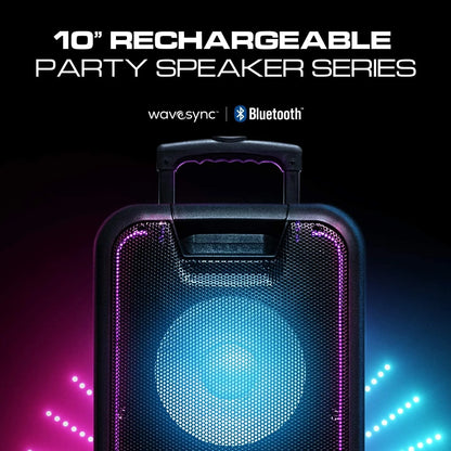 Dolphin SP-210RBT Portable Bluetooth Party Speaker on Wheels with Lights, 10" Partybox