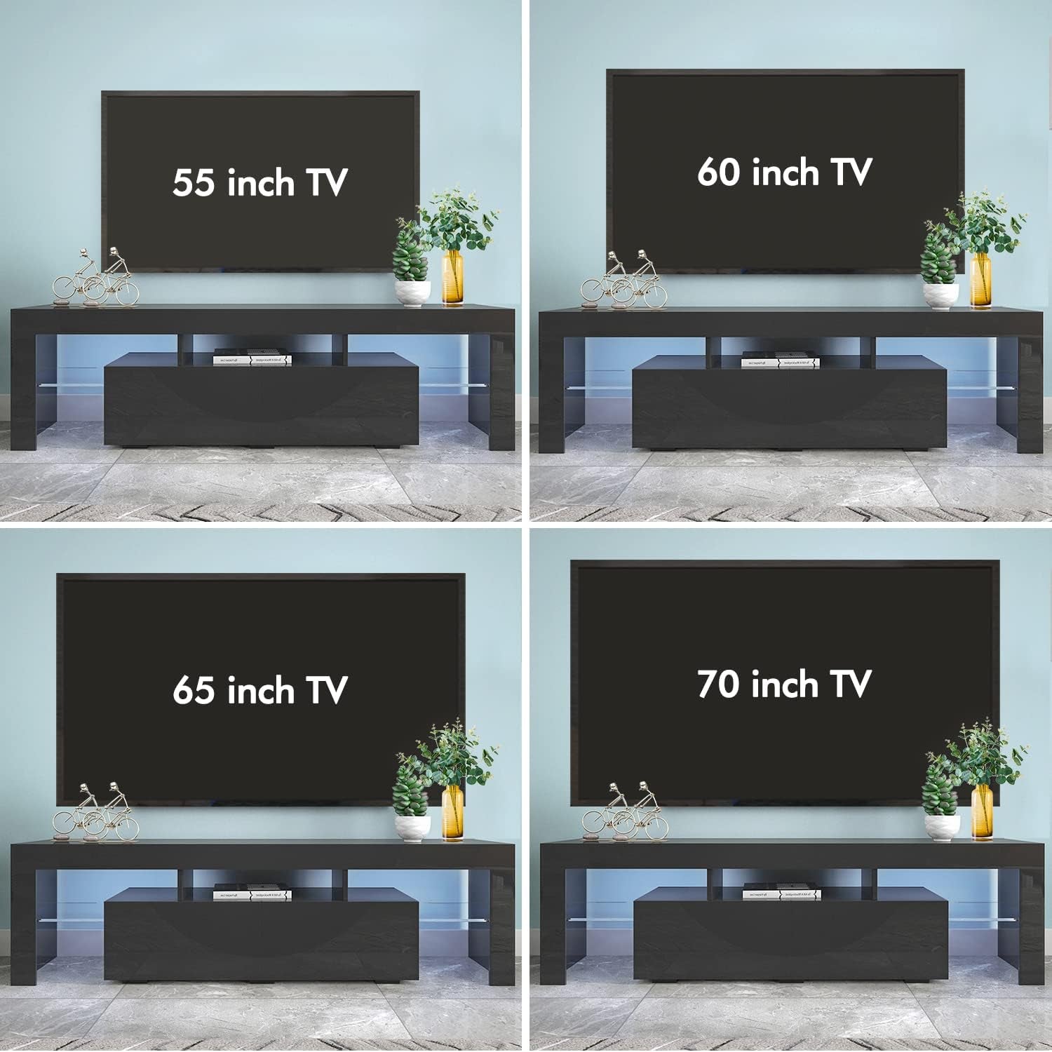 Black TV Stand with 2 Storage and 3 Open Shelves High Gloss LED TV, TV Entertainment Center TV Console Media Gaming TV Table Stands for up 50 to 70 Inch