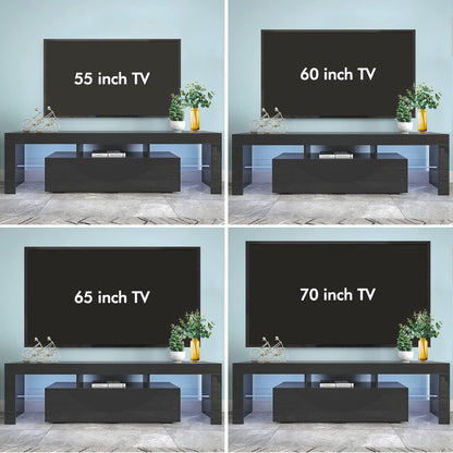 Black TV Stand with 2 Storage and 3 Open Shelves High Gloss LED TV, TV Entertainment Center TV Console Media Gaming TV Table Stands for up 50 to 70 Inch