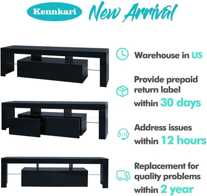 Black TV Stand with 2 Storage and 3 Open Shelves High Gloss LED TV, TV Entertainment Center TV Console Media Gaming TV Table Stands for up 50 to 70 Inch