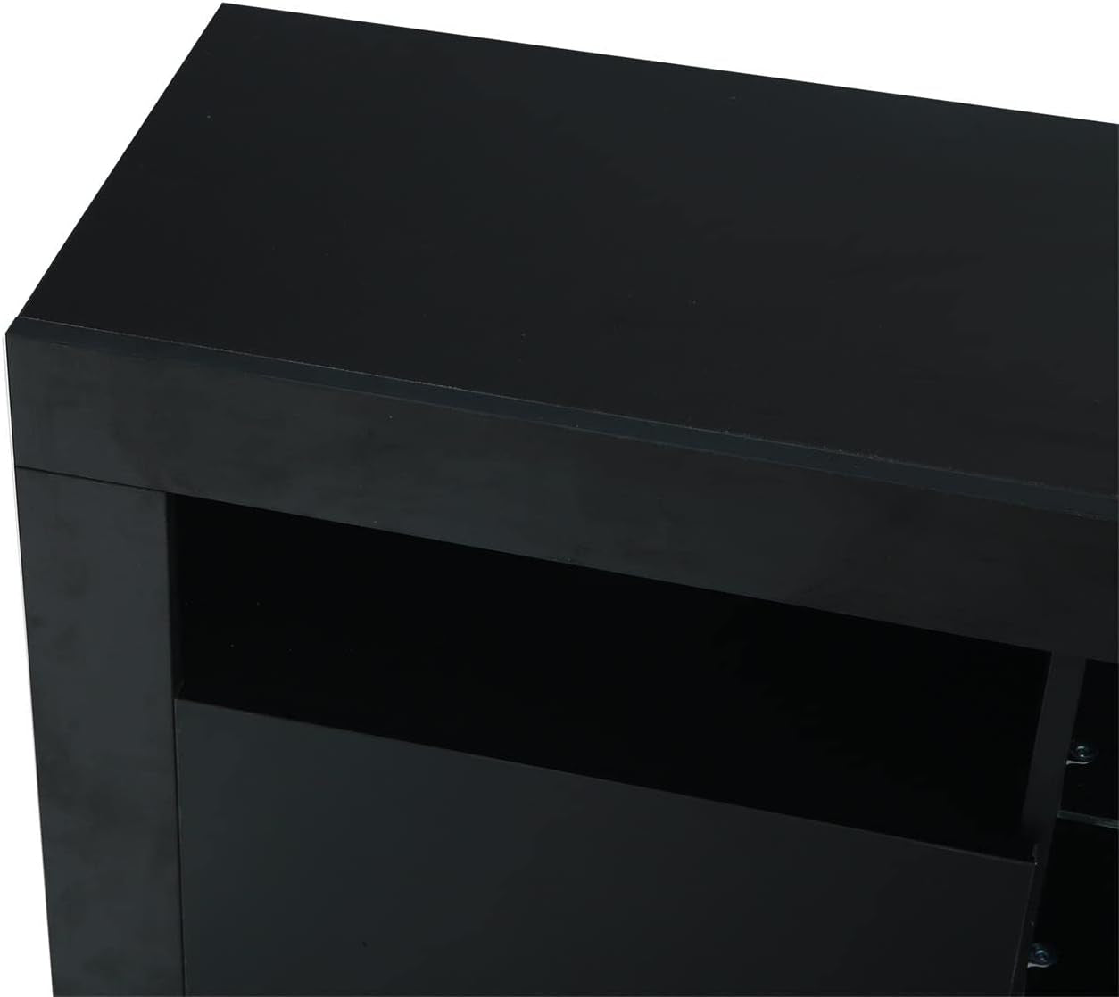 Modern TV Stand,57" TV Console Matte Body High Gloss Fronts with 16 Color Leds,Media Console Entertainment Center for 65 Inch Tv,Wood TV Stand with Storage,2 Doors & 2 Open Cabinets (Black)