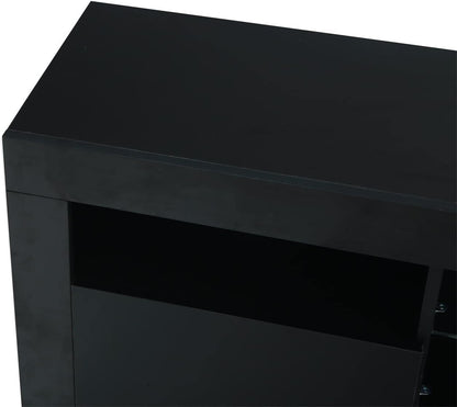 Modern TV Stand,57" TV Console Matte Body High Gloss Fronts with 16 Color Leds,Media Console Entertainment Center for 65 Inch Tv,Wood TV Stand with Storage,2 Doors & 2 Open Cabinets (Black)
