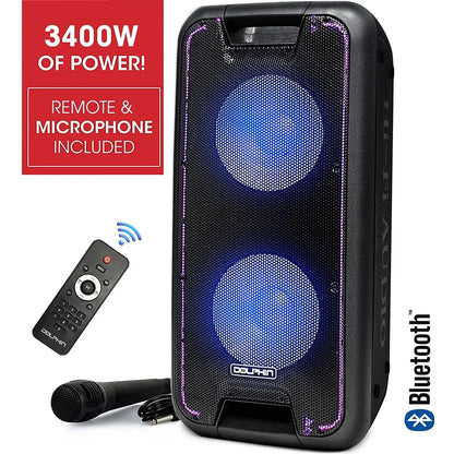 Dolphin SP-210RBT Portable Bluetooth Party Speaker on Wheels with Lights, 10" Partybox