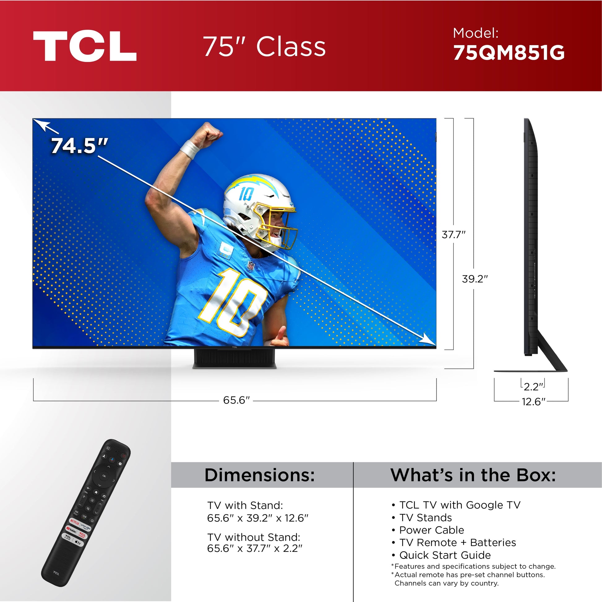 75” Class QM8 (75QM851G) 4K UHD HDR QD Mini-Led Smart TV with Google TV (NEW 2024)